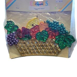 Vintage Beaded Sequin Applique Fruit Basket Sealed Franks Crafts